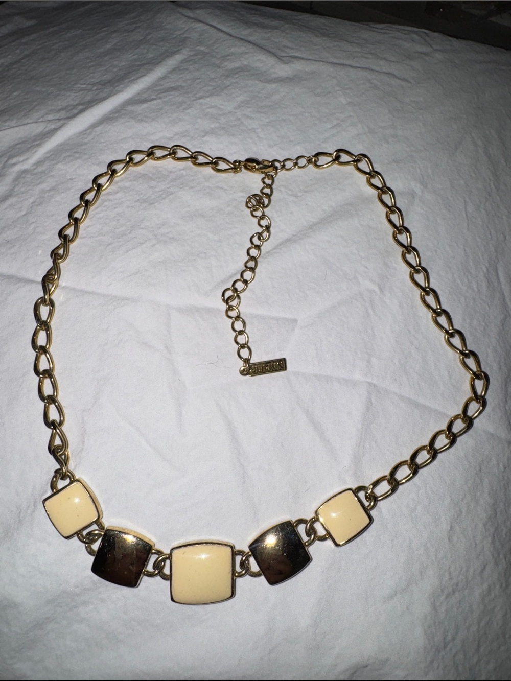 Vintage Napier Gold-Tone Necklace with Cream Square Accents